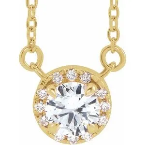 14K Yellow 4.5 mm Natural White Sapphire & .05 CTW Natural Diamond 18" Necklace