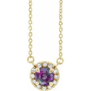 14K Yellow 6 mm Lab-Grown Alexandrite & 1/6 CTW Natural Diamond 18" Necklace