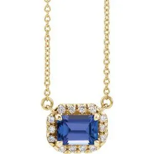 14K Yellow 7x5 mm Emerald Tanzanite & 1/5 CTW Diamond 16" Necklace