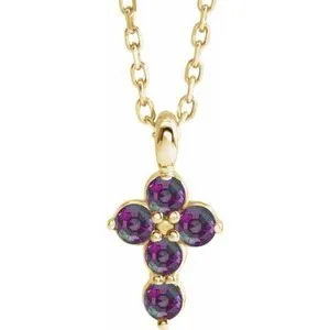 14K Yellow Alexandrite Cross 16-18" Necklace