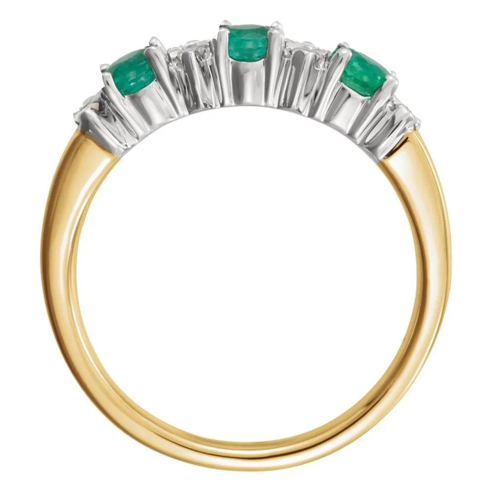 14K Yellow & White Emerald & 1/10 CTW Diamond Anniversary Ring, Size 7