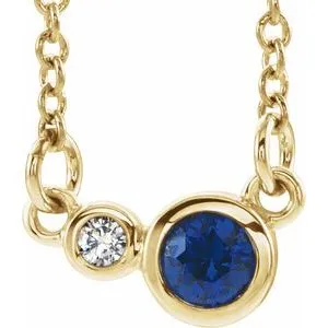 14K Yellow Blue Sapphire & .02 CTW Diamond 18" Necklace