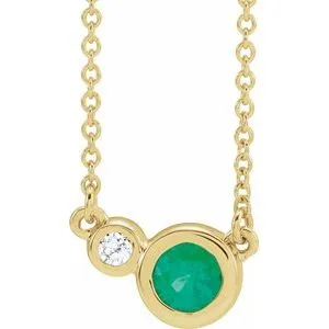 14K Yellow Chatham® Created Emerald & .02 CTW Diamond 18" Necklace