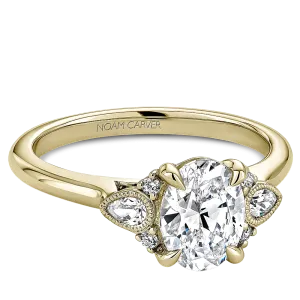 14K Yellow Gold, 0.15ctw Round and Pear Diamond Engagement Ring