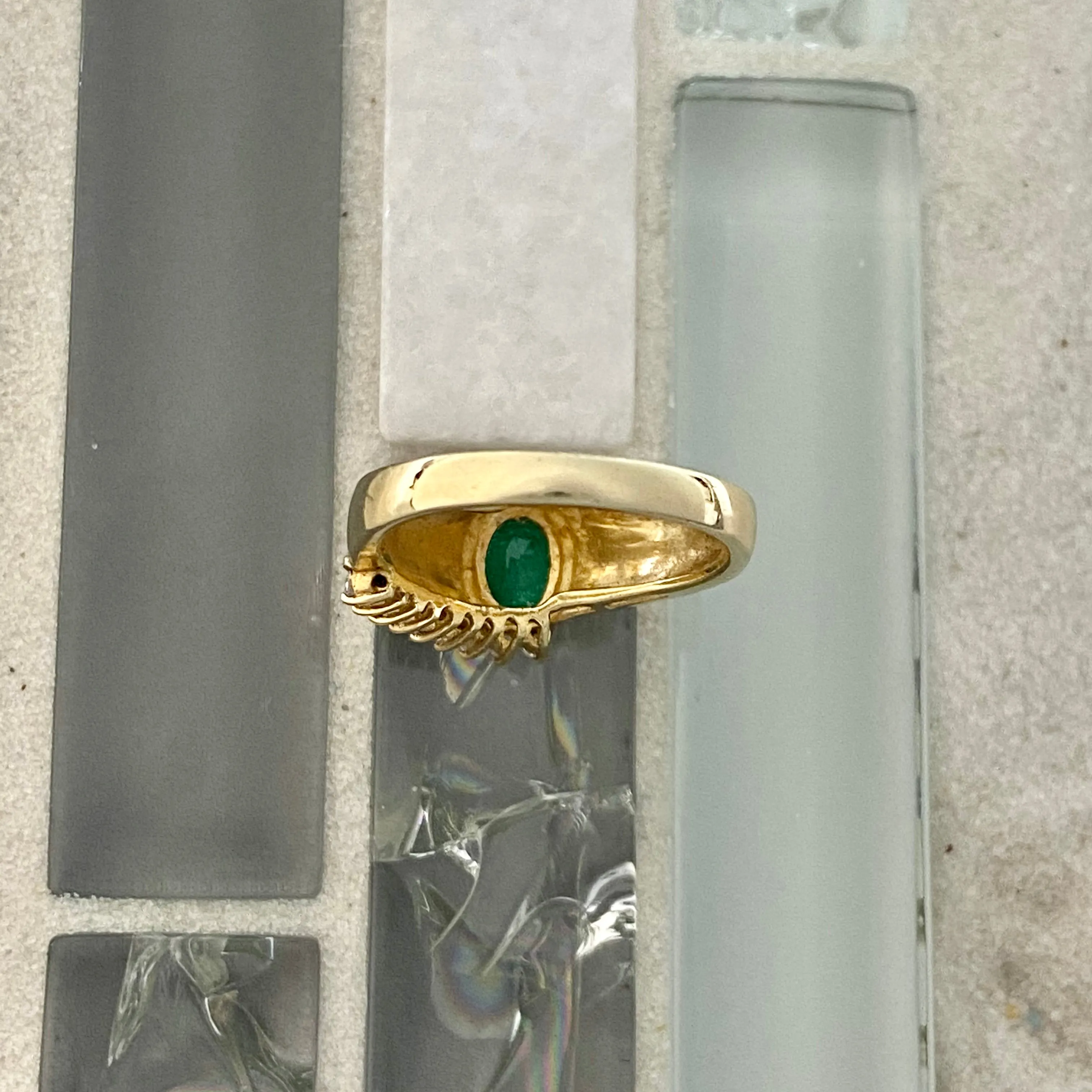 14k Yellow Gold 1.50ct Emerald With Diamonds Ring Size 6