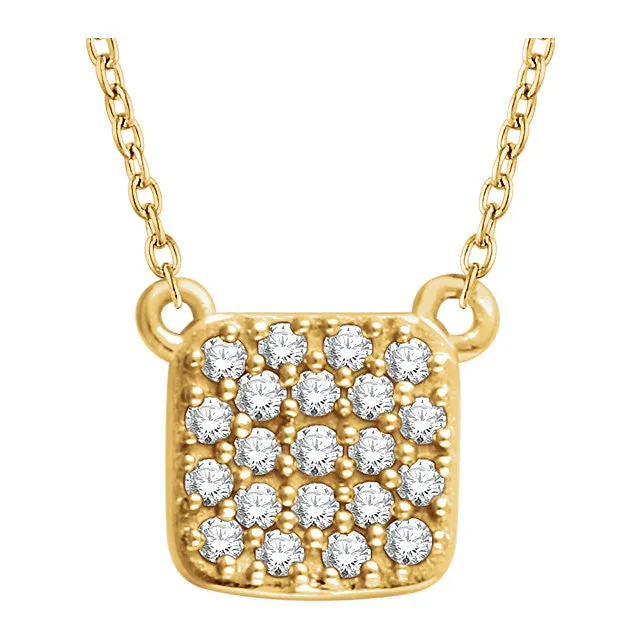 14k Yellow Gold 1/6 CTW Diamond Square Cluster 16-18" Necklace