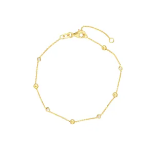 14K Yellow Gold Alternating Bezel Diamond & Bead Bracelet