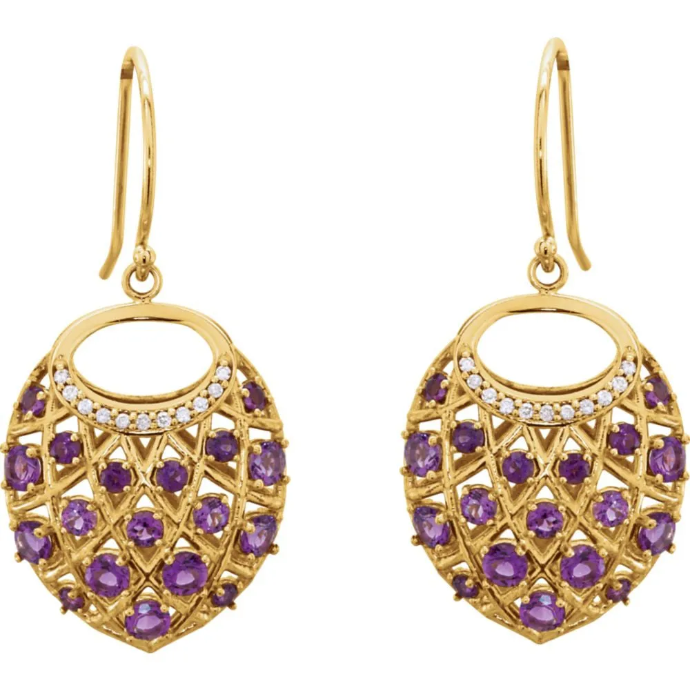 14k Yellow Gold Amethyst & .06 CTW Diamond Nest Design Earrings
