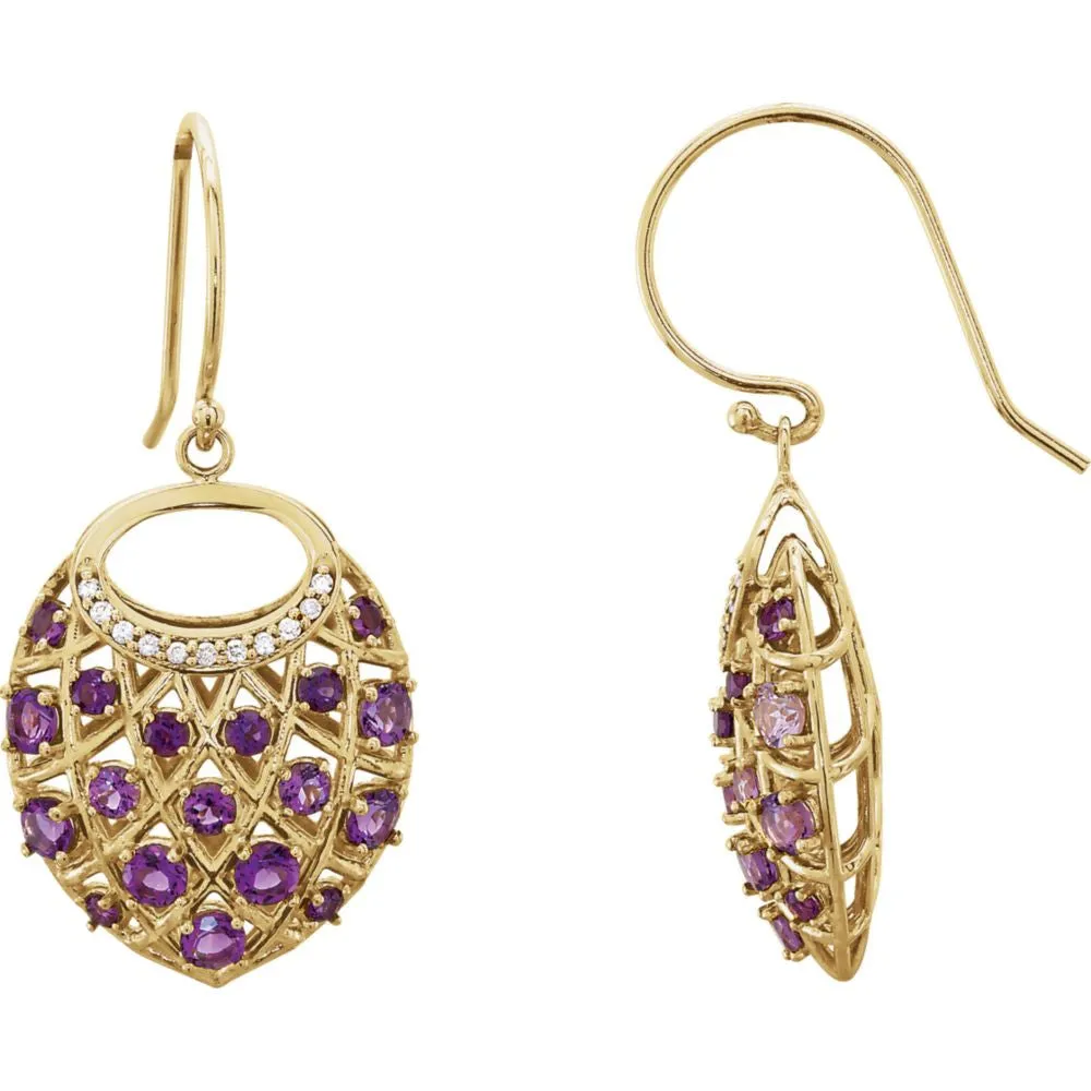 14k Yellow Gold Amethyst & .06 CTW Diamond Nest Design Earrings