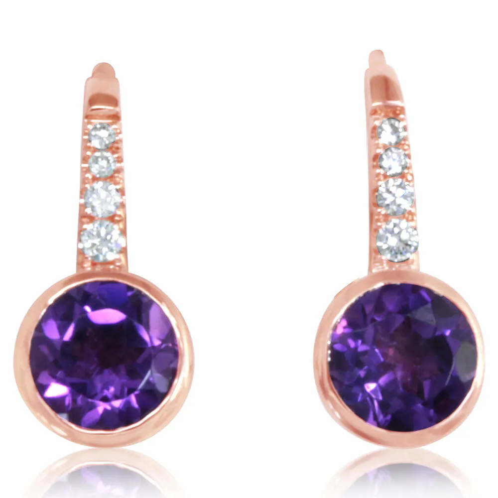 14K Yellow Gold Amethyst/Diamond Earrings