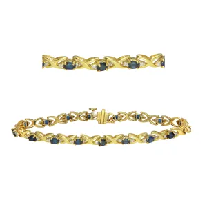 14k Yellow Gold Diamond & Oval Blue Sapphire Bracelet 7" 5.3mm 9.8 grams