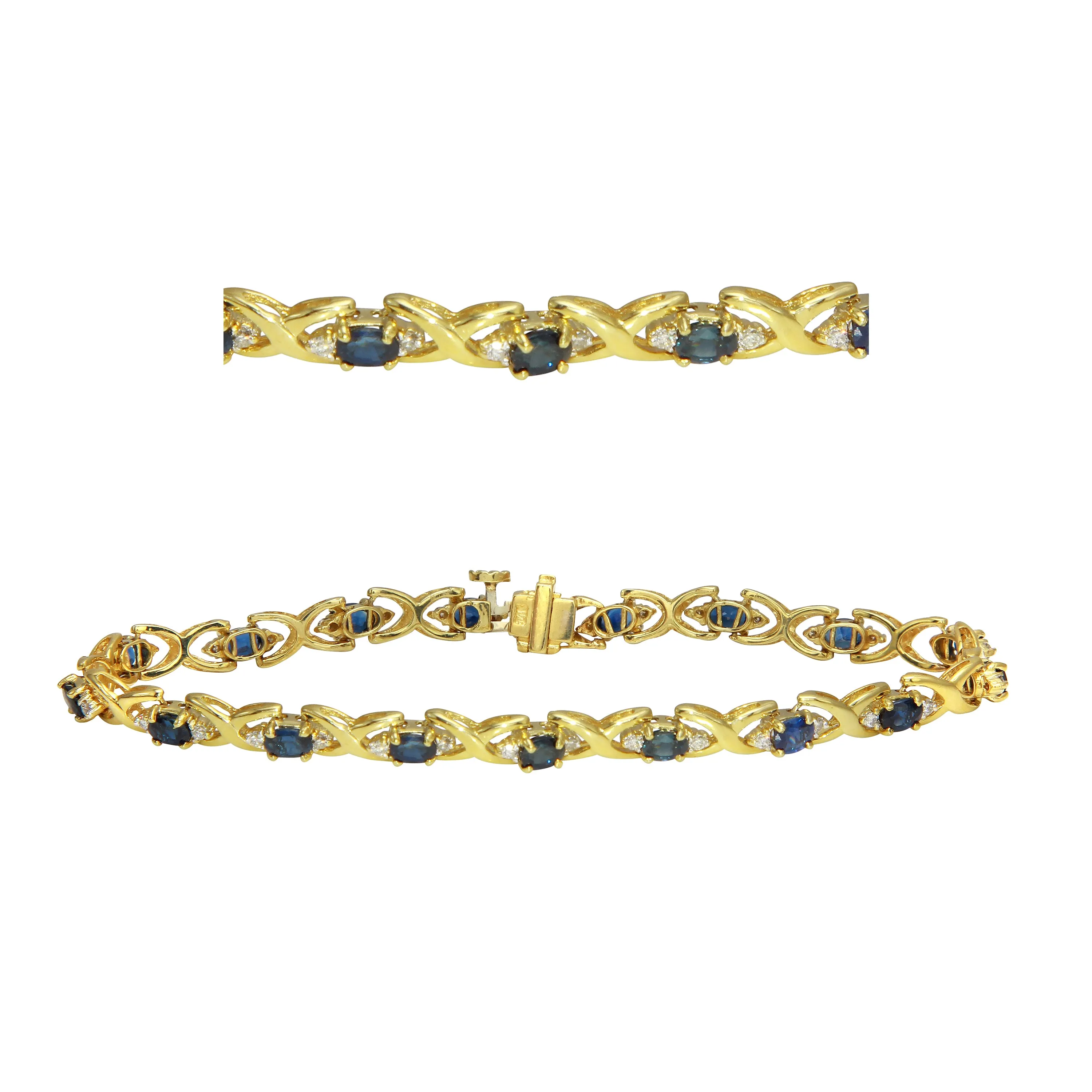 14k Yellow Gold Diamond & Oval Blue Sapphire Bracelet 7" 5.3mm 9.8 grams