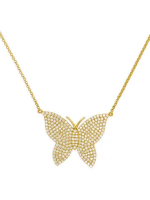 14k Yellow Gold Diamond Butterfly Necklace