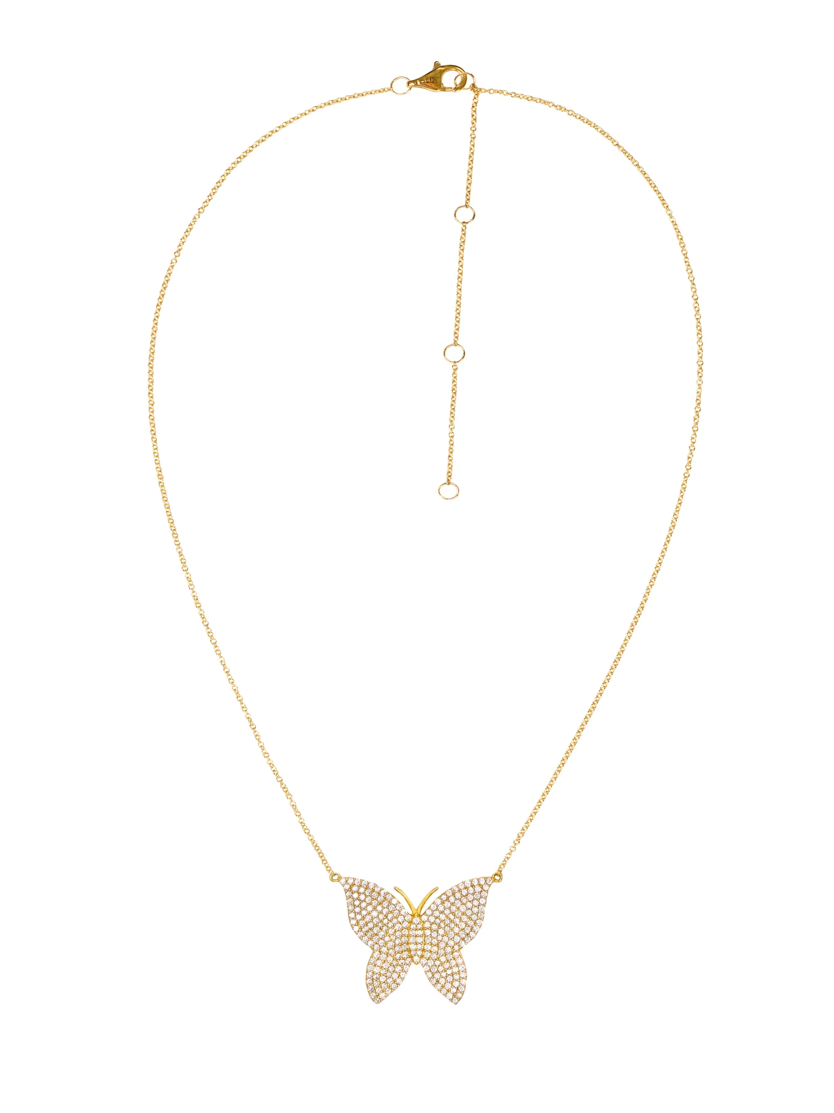 14k Yellow Gold Diamond Butterfly Necklace