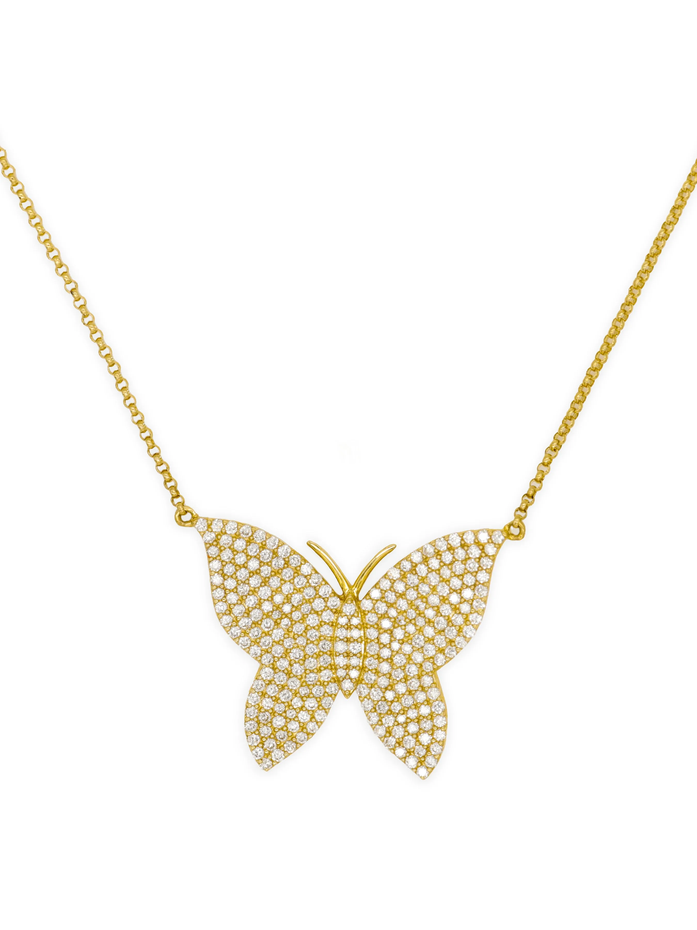 14k Yellow Gold Diamond Butterfly Necklace