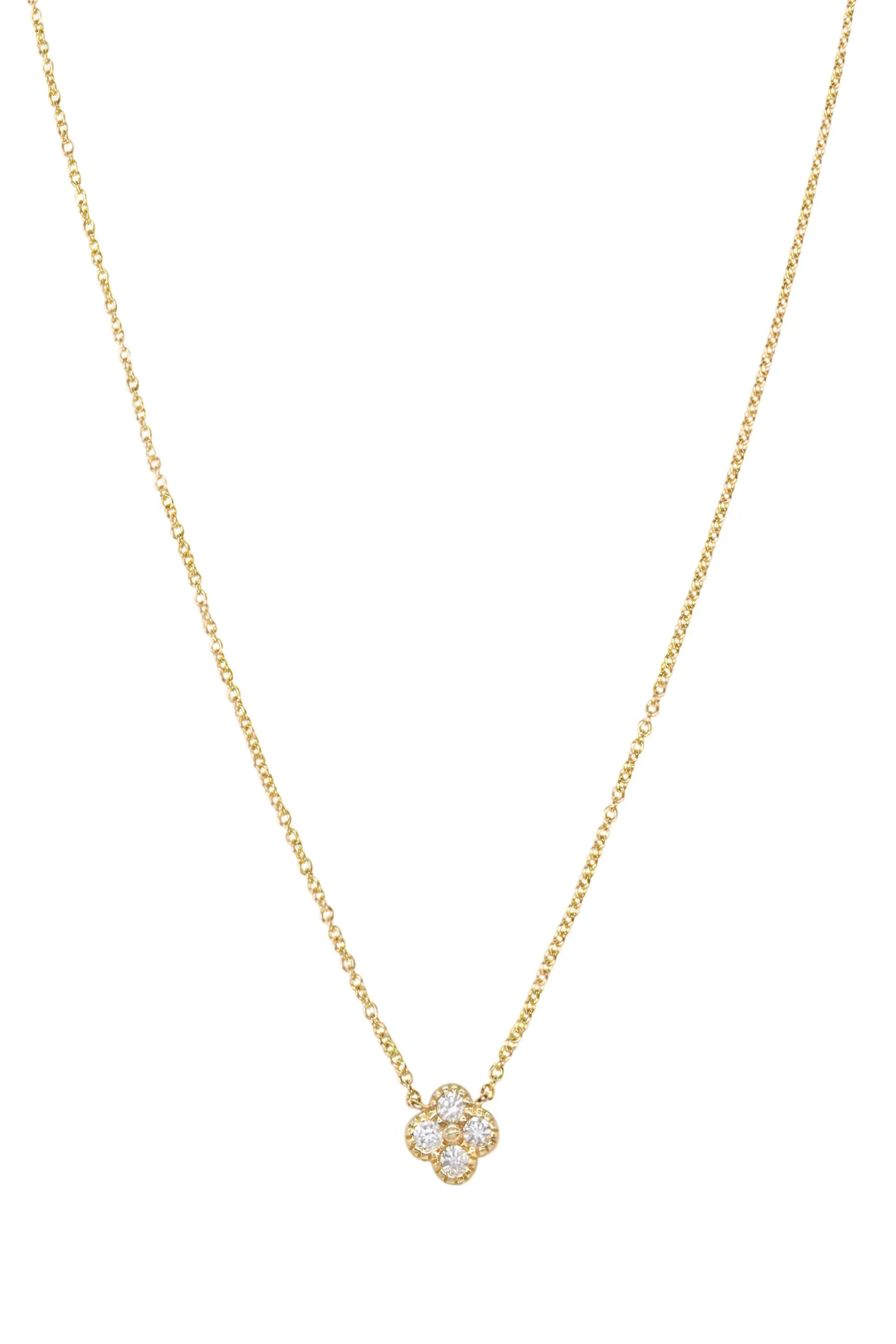 14k Yellow Gold Diamond Clover Necklace