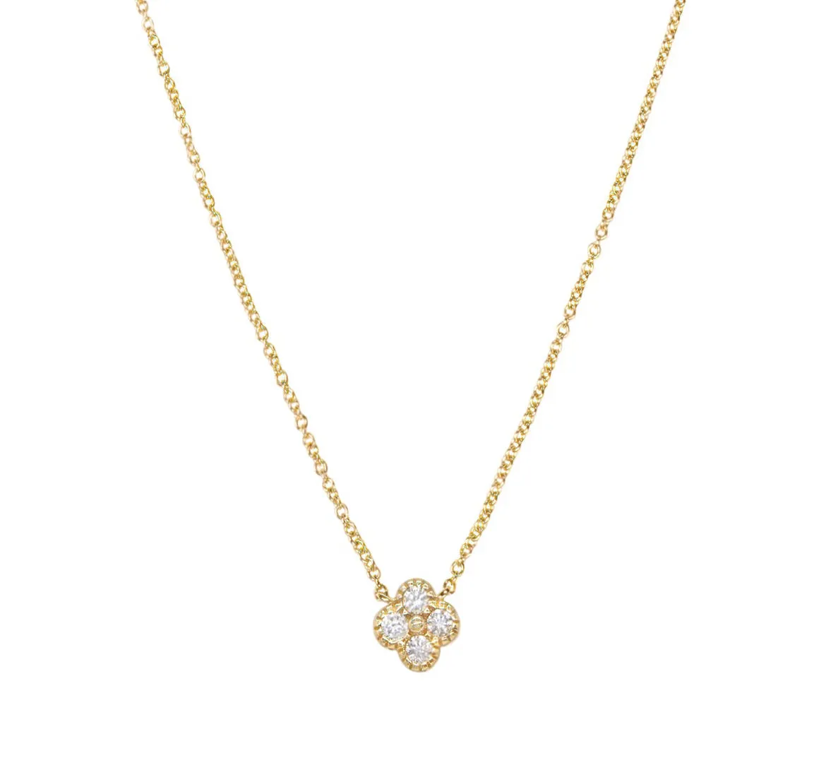 14k Yellow Gold Diamond Clover Necklace