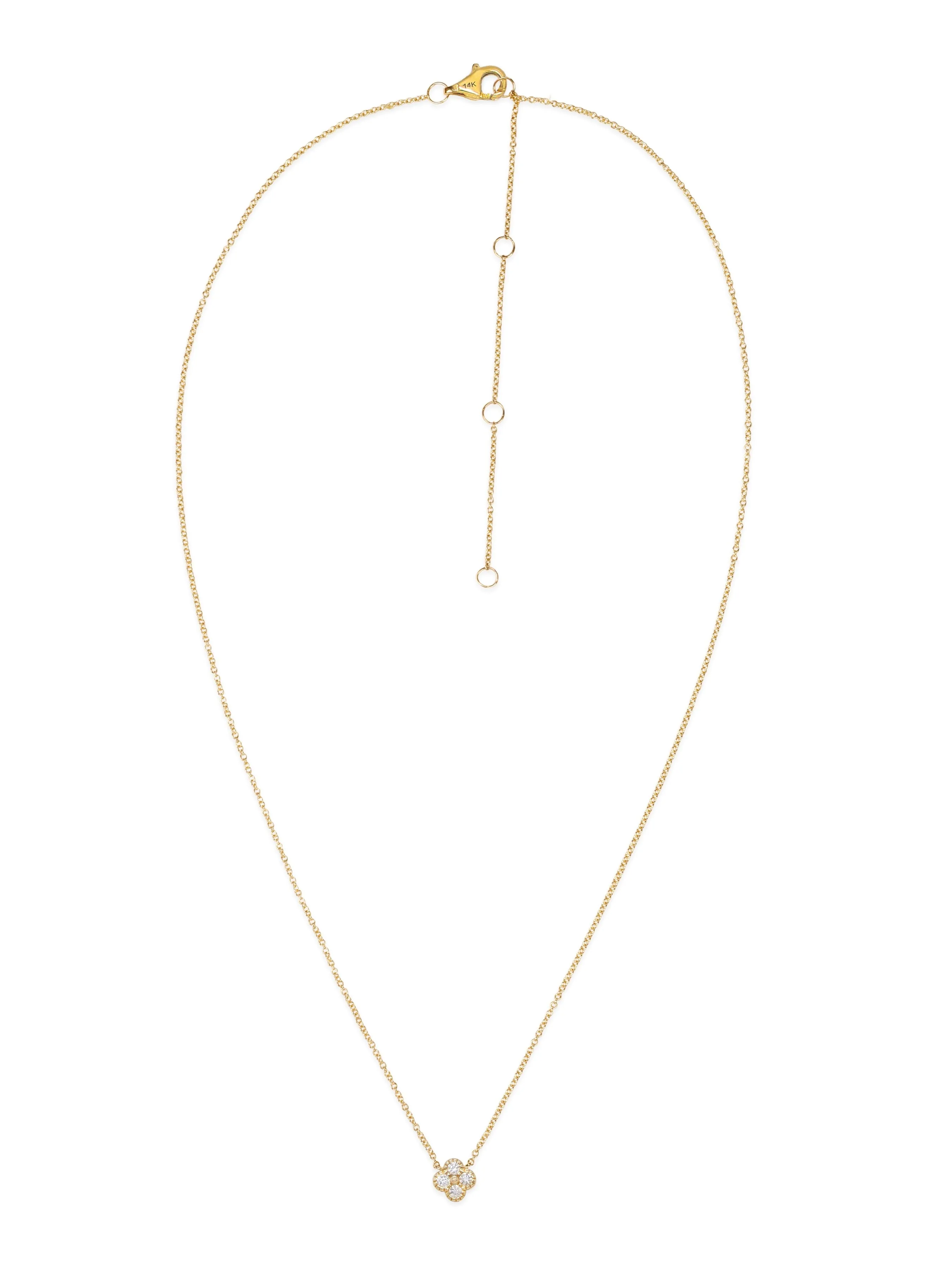 14k Yellow Gold Diamond Clover Necklace