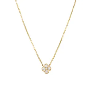 14k Yellow Gold Diamond Clover Necklace