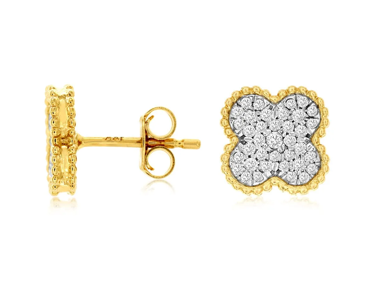 14K Yellow Gold Diamond Cluster Van Cleef Earrings