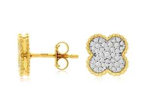 14K Yellow Gold Diamond Cluster Van Cleef Earrings
