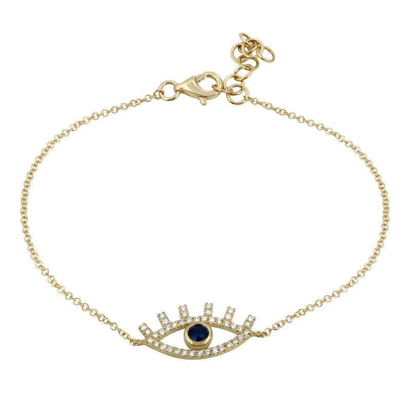 14k Yellow Gold Diamond Evil Eye Bracelet