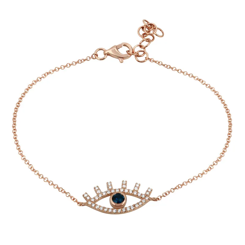 14k Yellow Gold Diamond Evil Eye Bracelet
