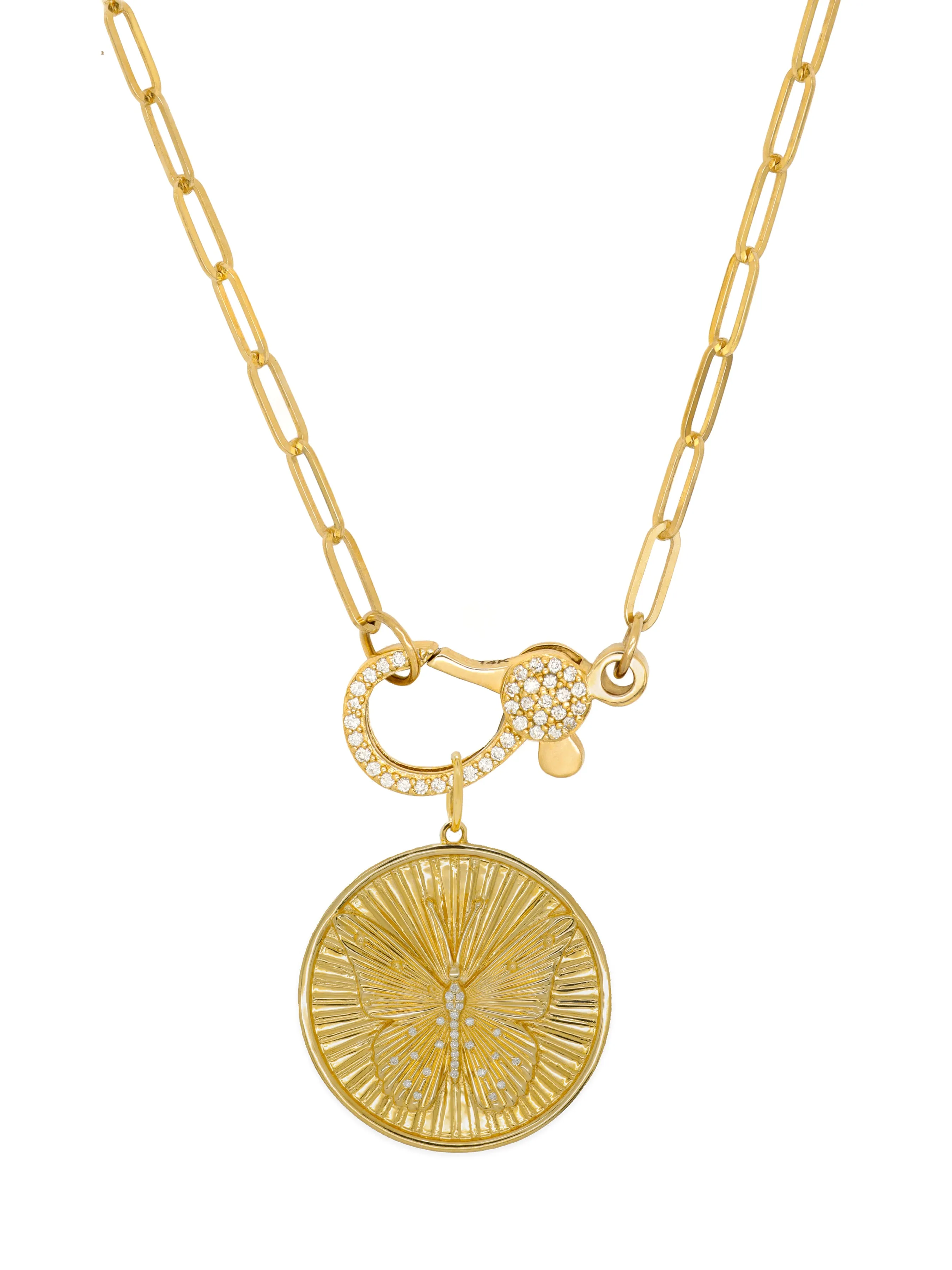 14k Yellow Gold Diamond Large Lobster Clasp Paperclip Necklace