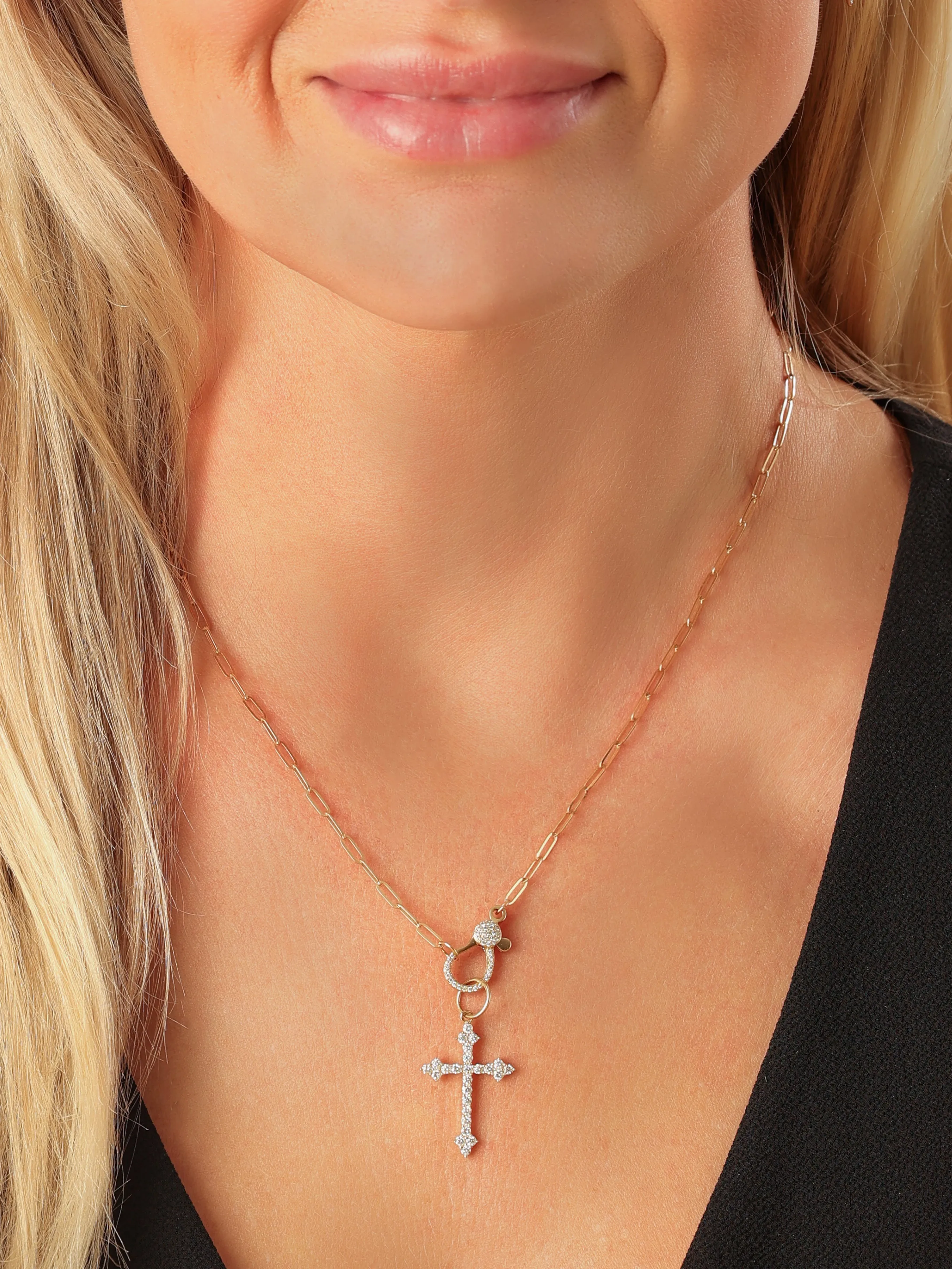 14k Yellow Gold Diamond Large Lobster Clasp Paperclip Necklace