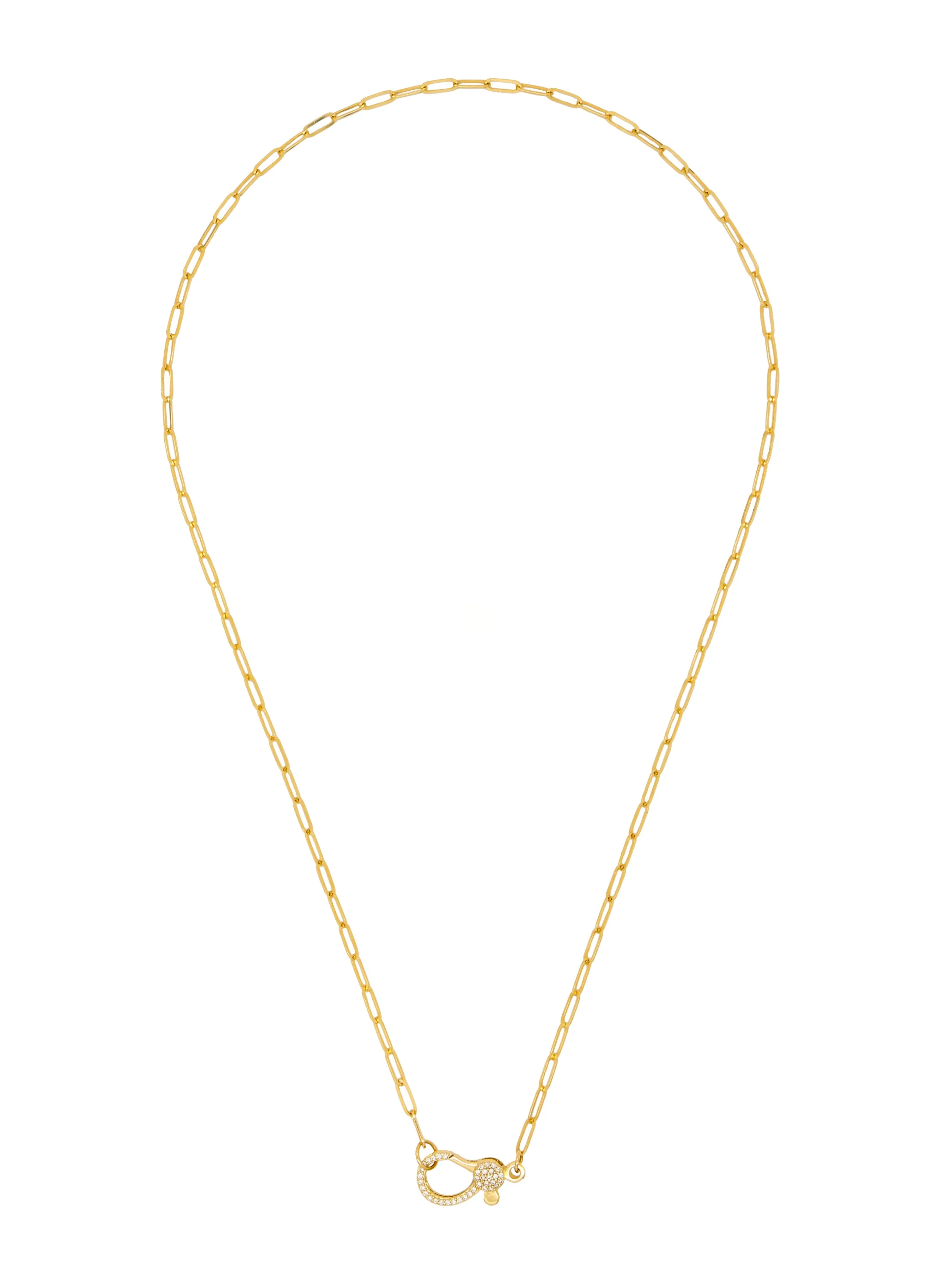 14k Yellow Gold Diamond Large Lobster Clasp Paperclip Necklace