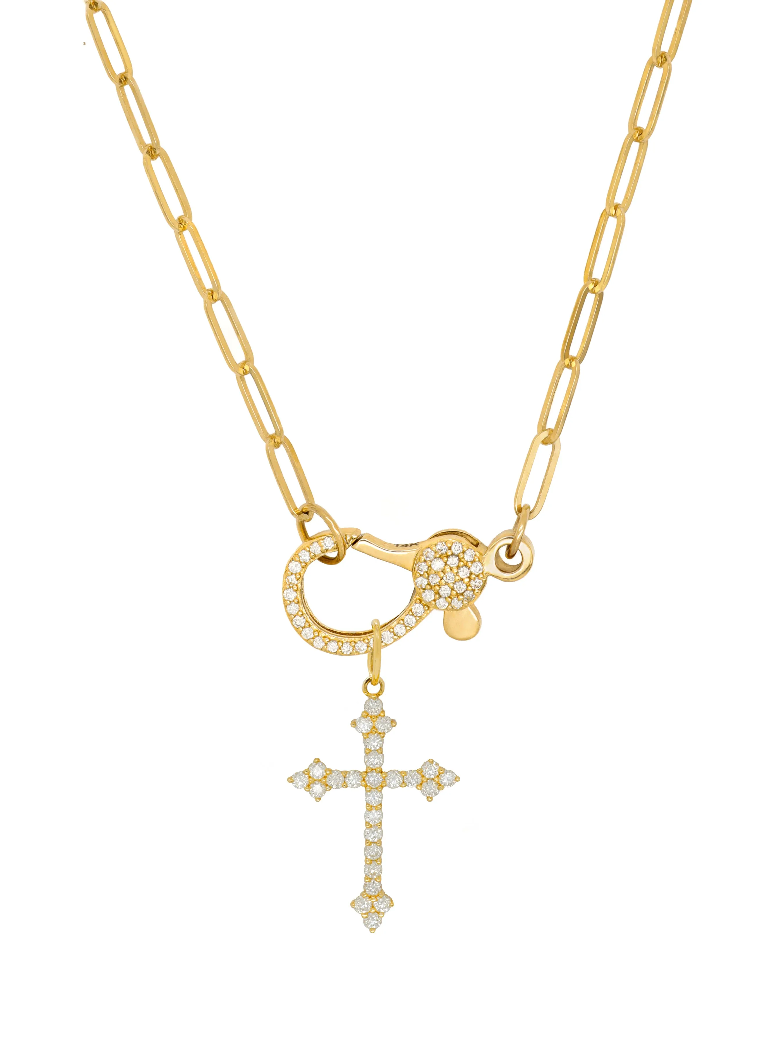 14k Yellow Gold Diamond Large Lobster Clasp Paperclip Necklace