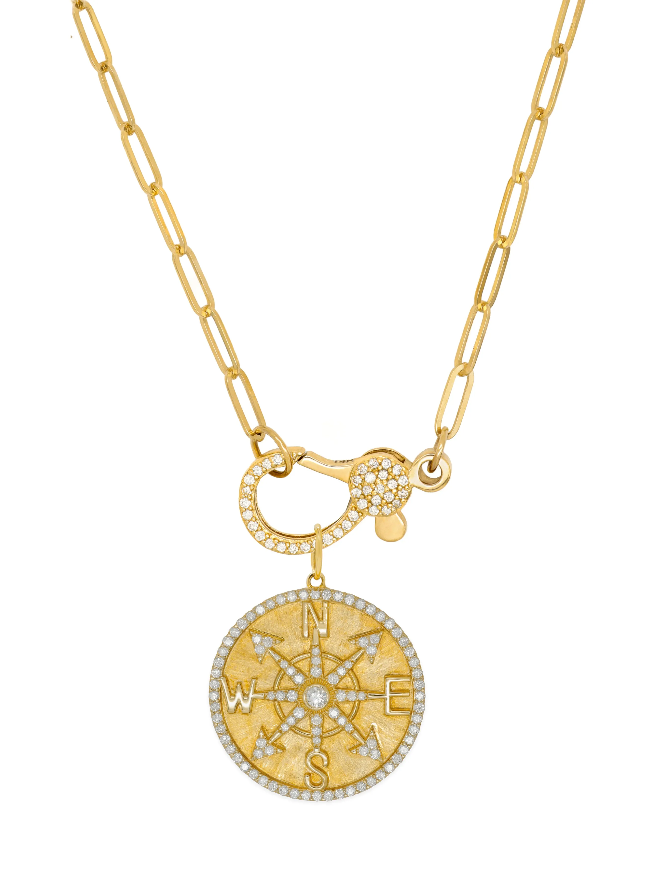 14k Yellow Gold Diamond Large Lobster Clasp Paperclip Necklace