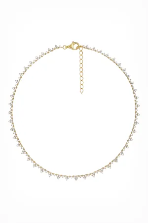 14k Yellow Gold Diamond Triangle Cluster Tennis Necklace