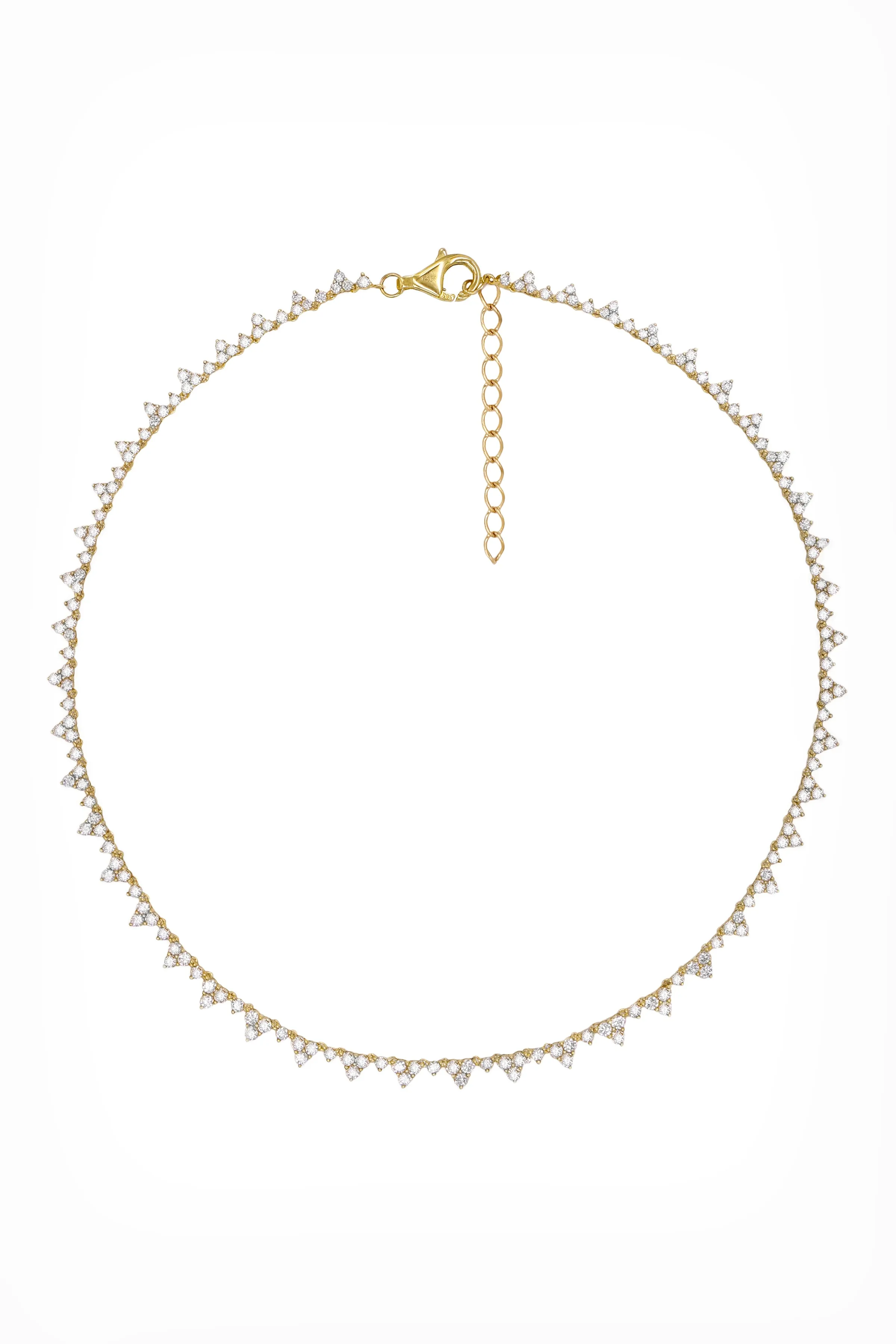 14k Yellow Gold Diamond Triangle Cluster Tennis Necklace