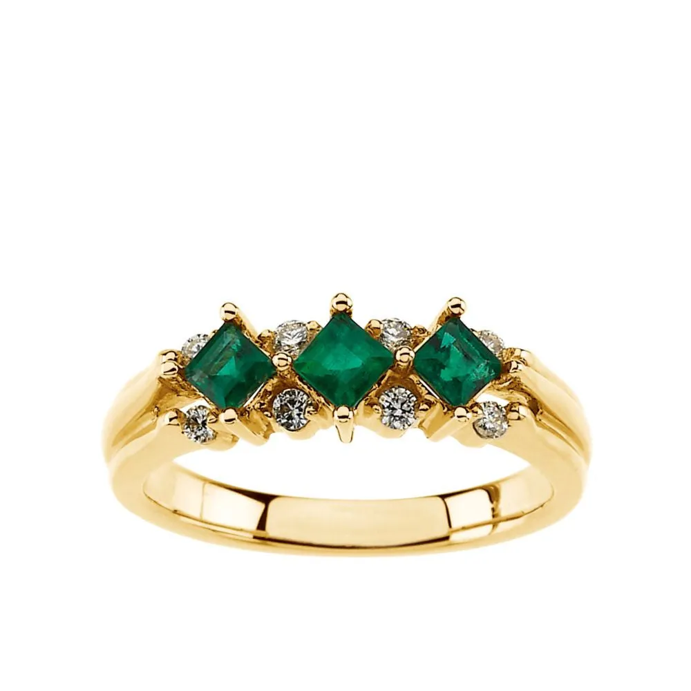 14k Yellow Gold Emerald & 1/8 CTW Diamond Anniversary Band Size 7