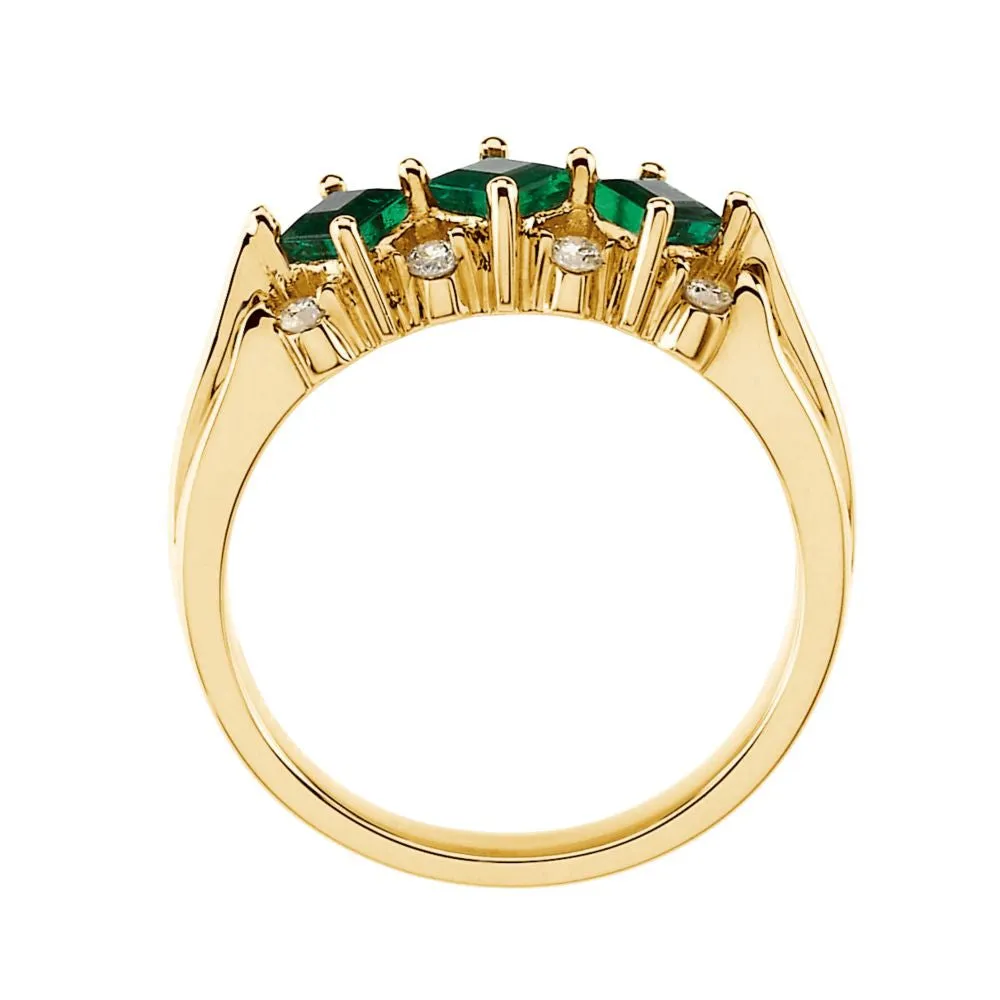 14k Yellow Gold Emerald & 1/8 CTW Diamond Anniversary Band Size 7