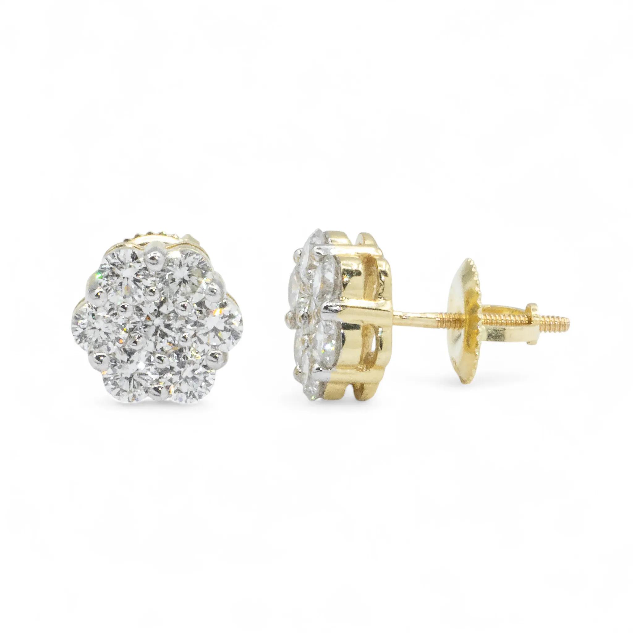 14k Yellow Gold Flower Cluster Earring set 1.27 ctw