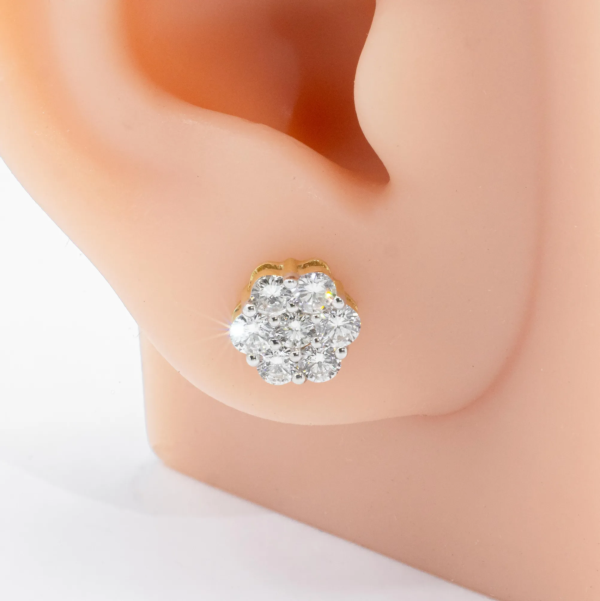 14k Yellow Gold Flower Cluster Earring set 1.27 ctw