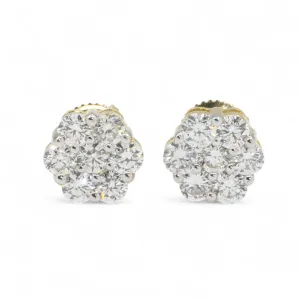 14k Yellow Gold Flower Cluster Earring set 1.27 ctw