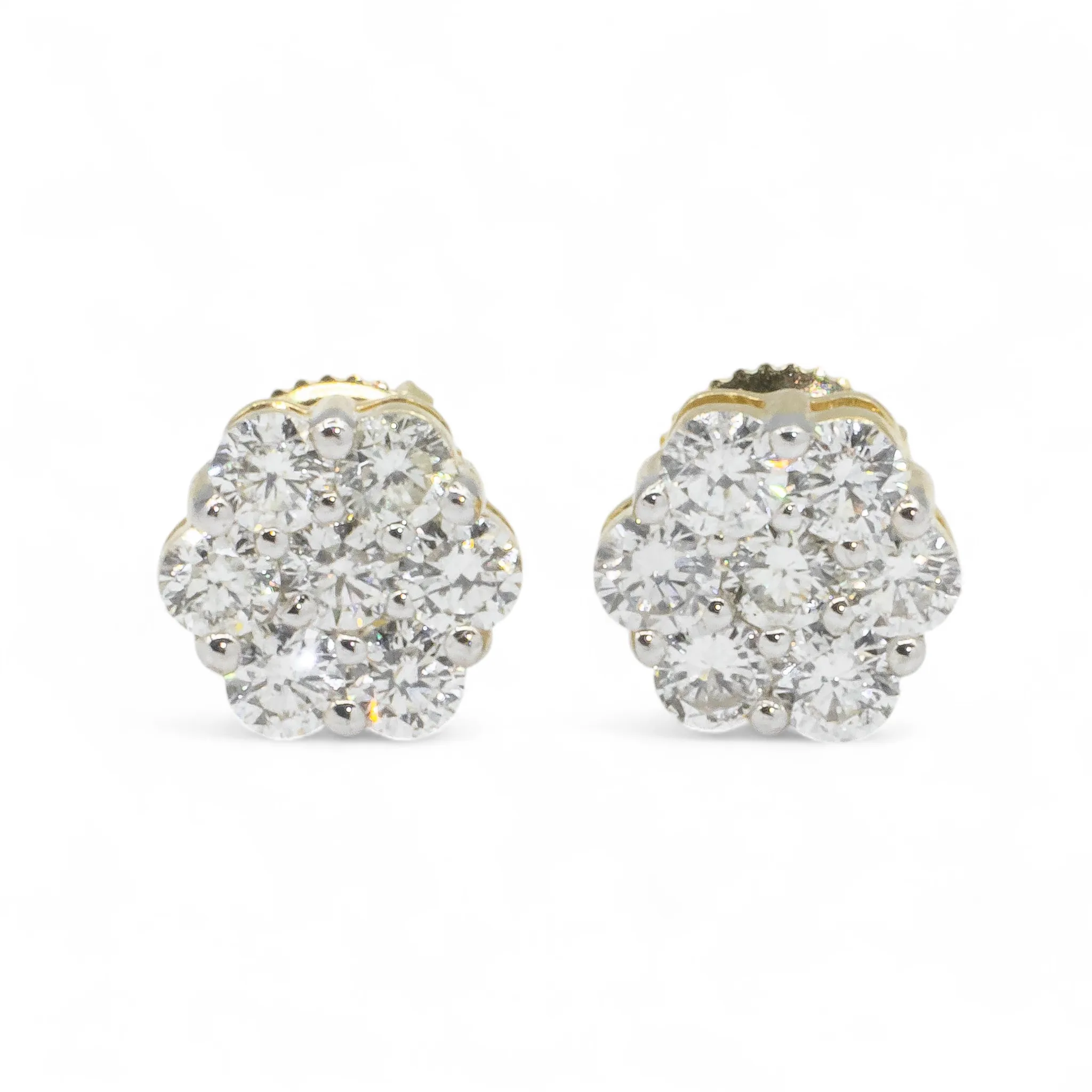14k Yellow Gold Flower Cluster Earring set 1.27 ctw
