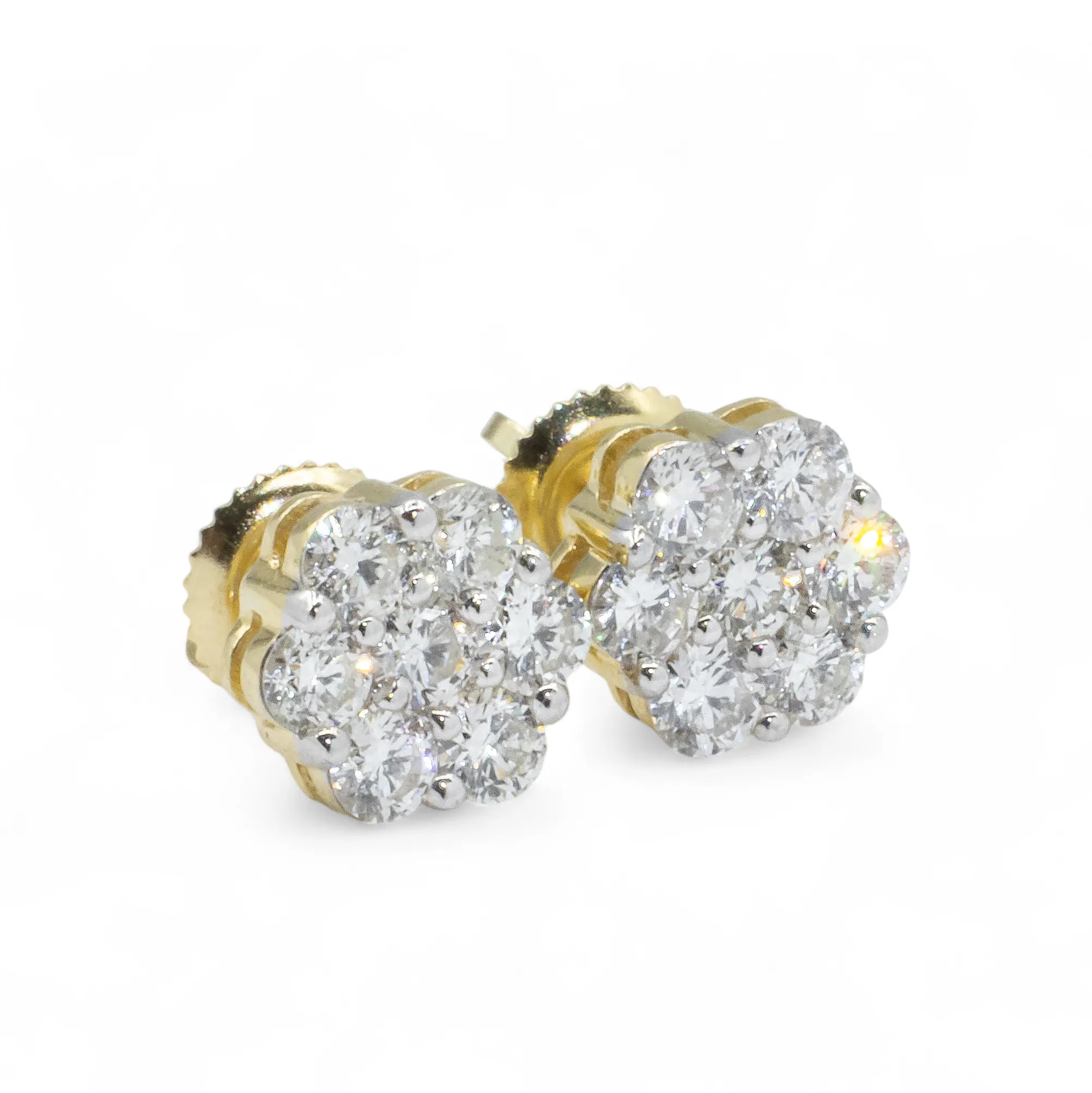 14k Yellow Gold Flower Cluster Earring set 1.27 ctw