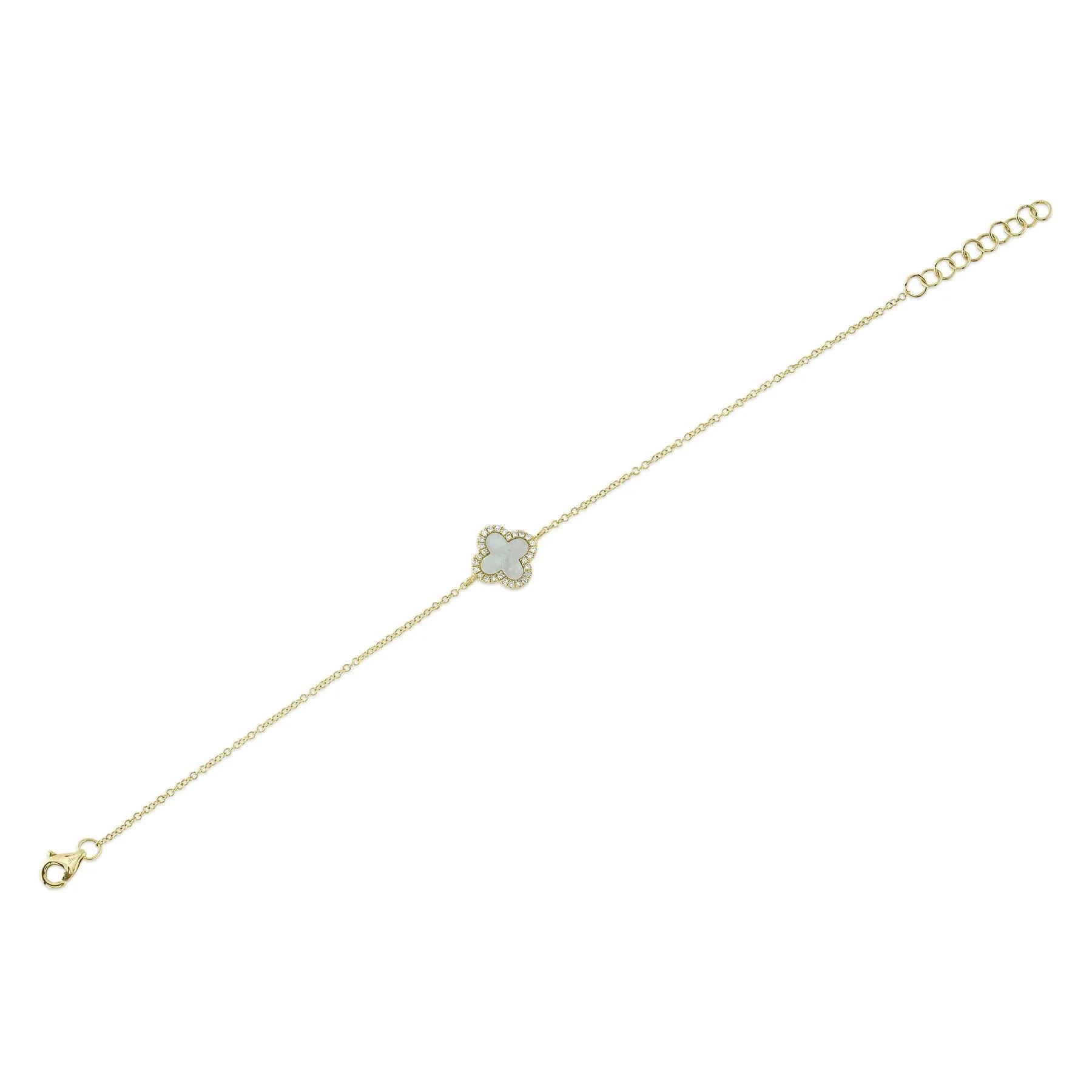 14K Yellow Gold Mother of Pearl Diamond Clover Bracelet