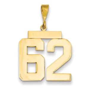 14k Yellow Gold Polished Finish Large Size Number 62 Charm Pendant