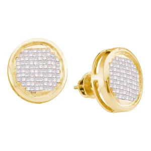 14K Yellow Gold Princess Diamond Circle Cluster Stud Earrings 1.00 Cttw