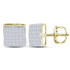 14K Yellow Gold Princess Diamond Square Cluster Stud Earrings 1-1/2 Cttw
