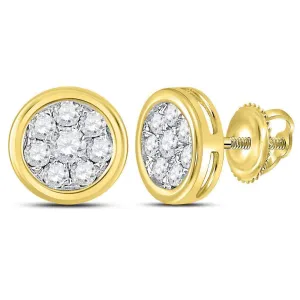 14K Yellow Gold Round Diamond Circle Cluster Stud Earrings 1/2 Cttw