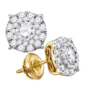 14K Yellow Gold Round Diamond Cluster Earrings 1-1/2 Cttw