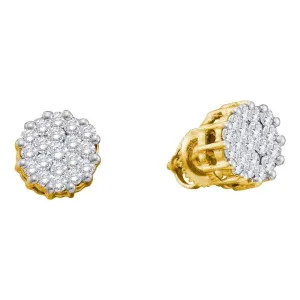 14K Yellow Gold Round Diamond Cluster Earrings 1.00 Cttw