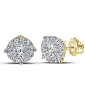 14K Yellow Gold Round Diamond Cluster Earrings 2.00 Cttw