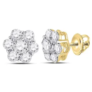 14K Yellow Gold Round Diamond Cluster Stud Earrings 1-3/8 Cttw